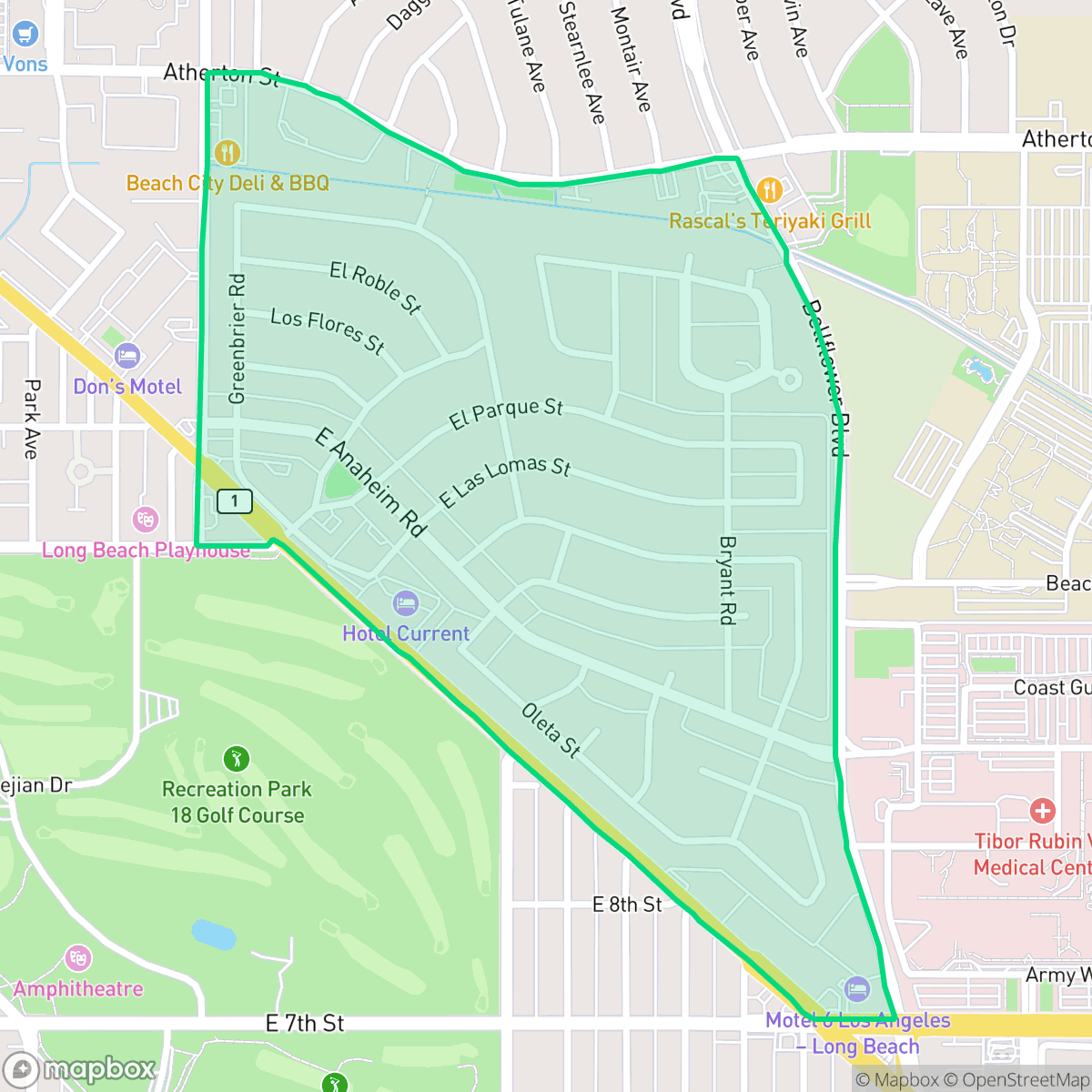 Map showing the location of Park Estates, Long Beach, CA
