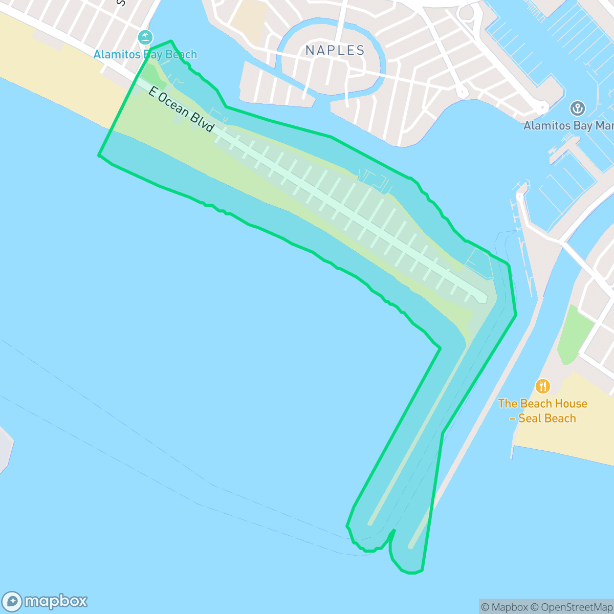 Map showing the location of Peninsula, Long Beach, CA