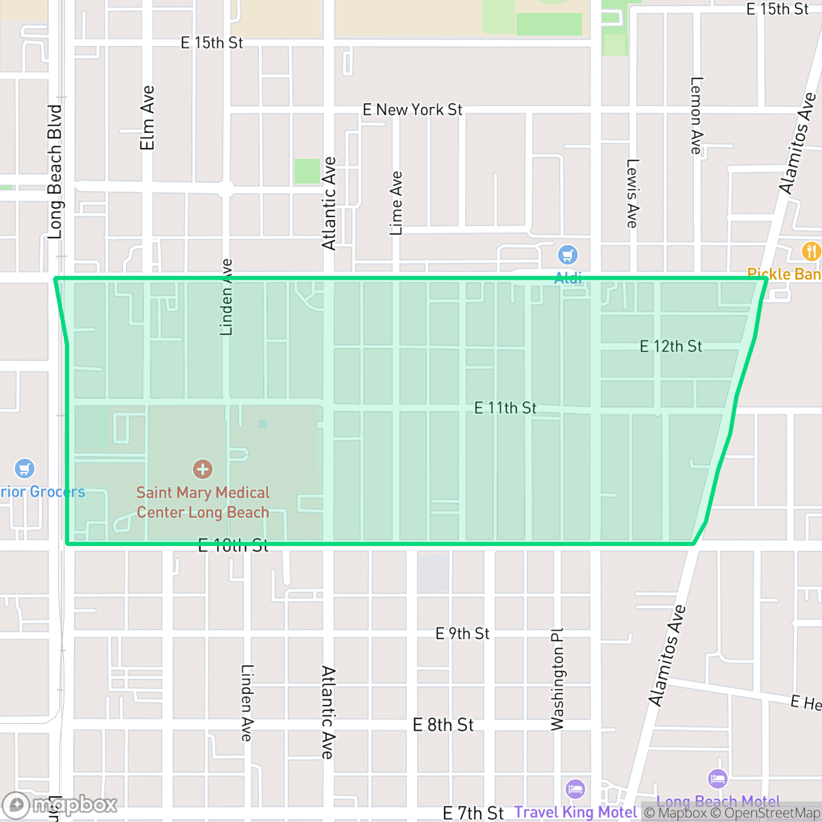 Map showing the location of Saint Mary's, Long Beach, CA