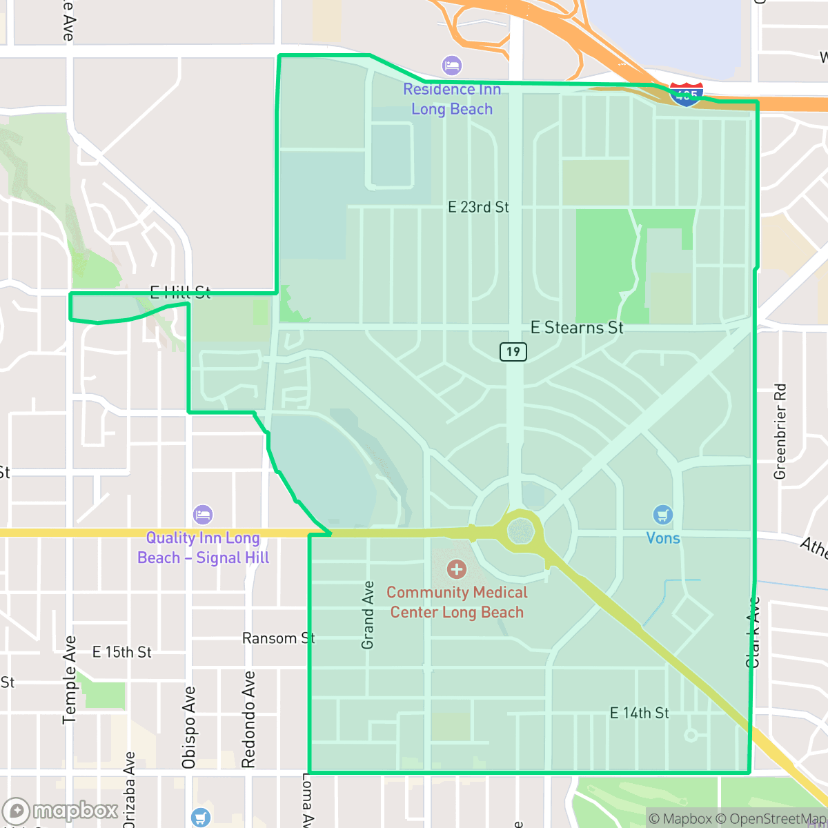 Map showing the location of Traffic Circle, Long Beach, CA