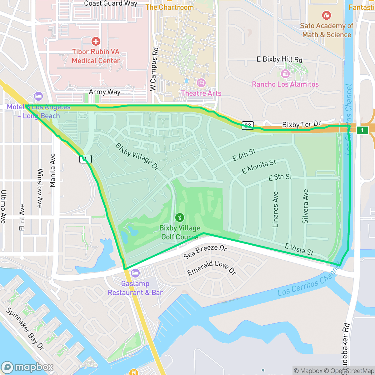 Map showing the location of University Park Estates, Long Beach, CA