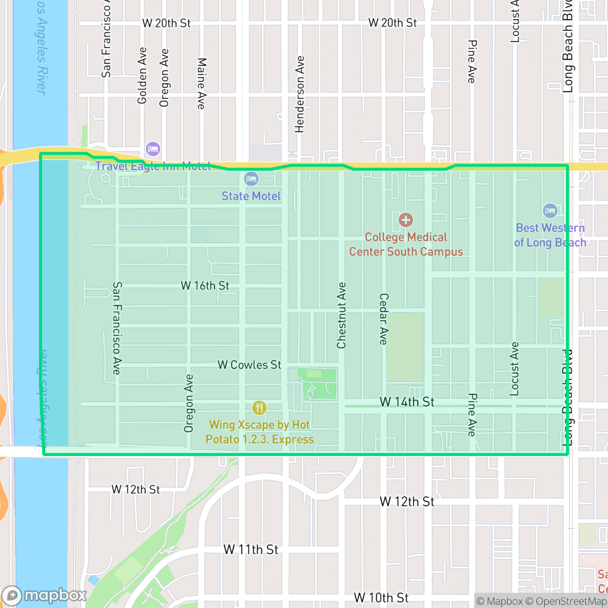 Map showing the location of Washington School, Long Beach, CA