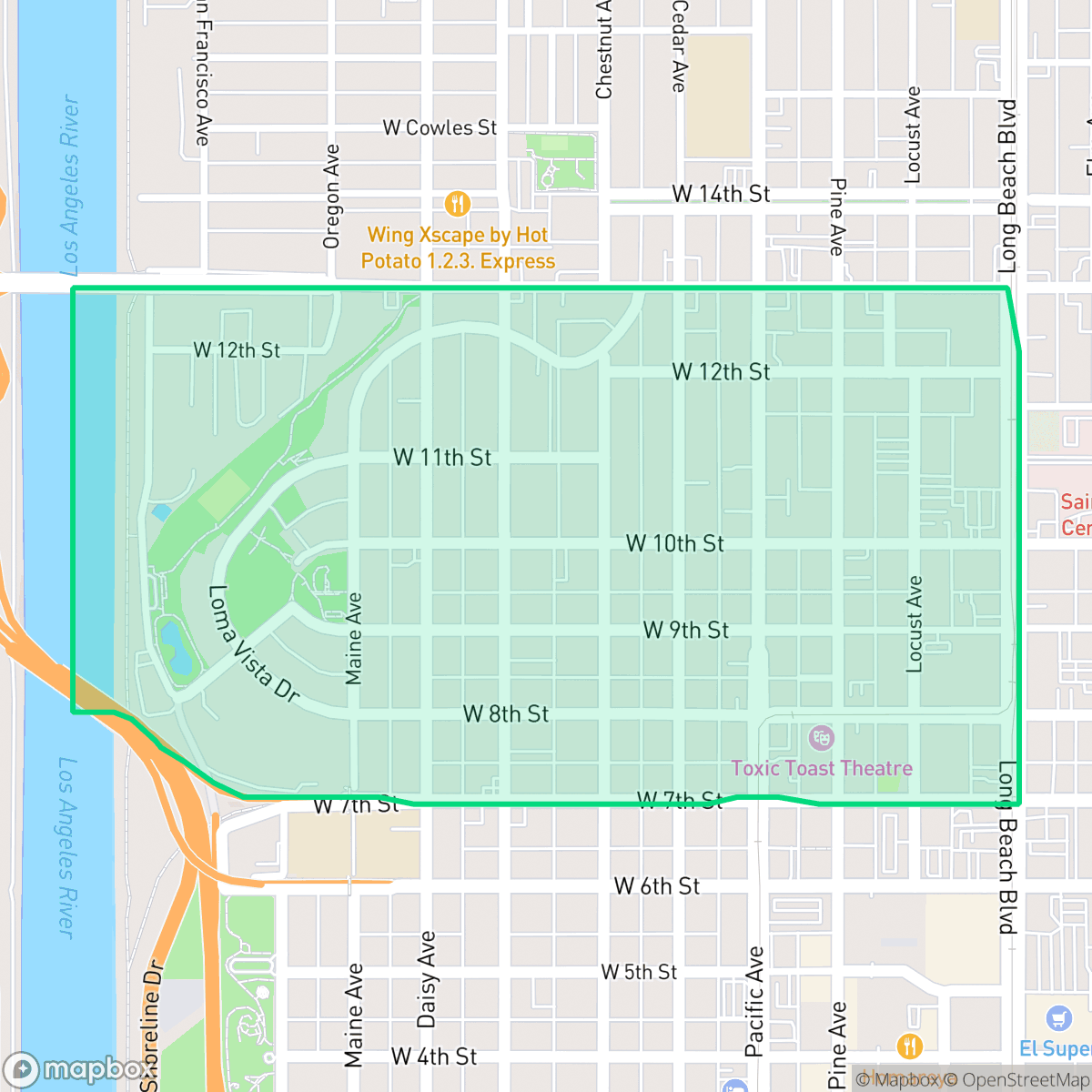 Map showing the location of Willmore City, Long Beach, CA