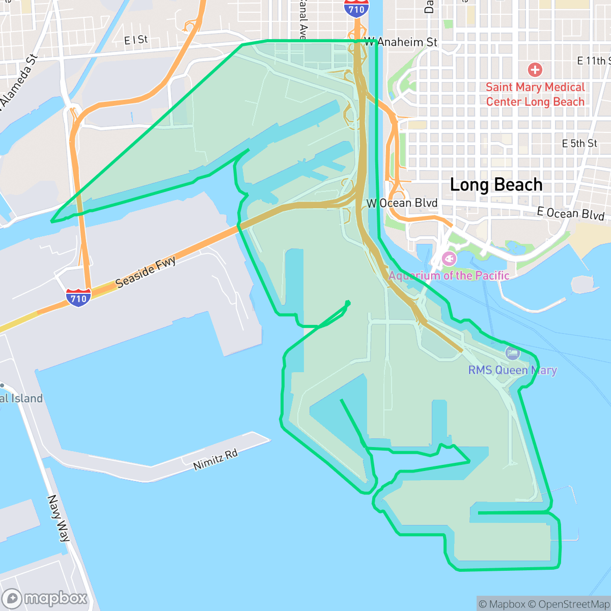 Map showing the location of Wilmington, Long Beach, CA