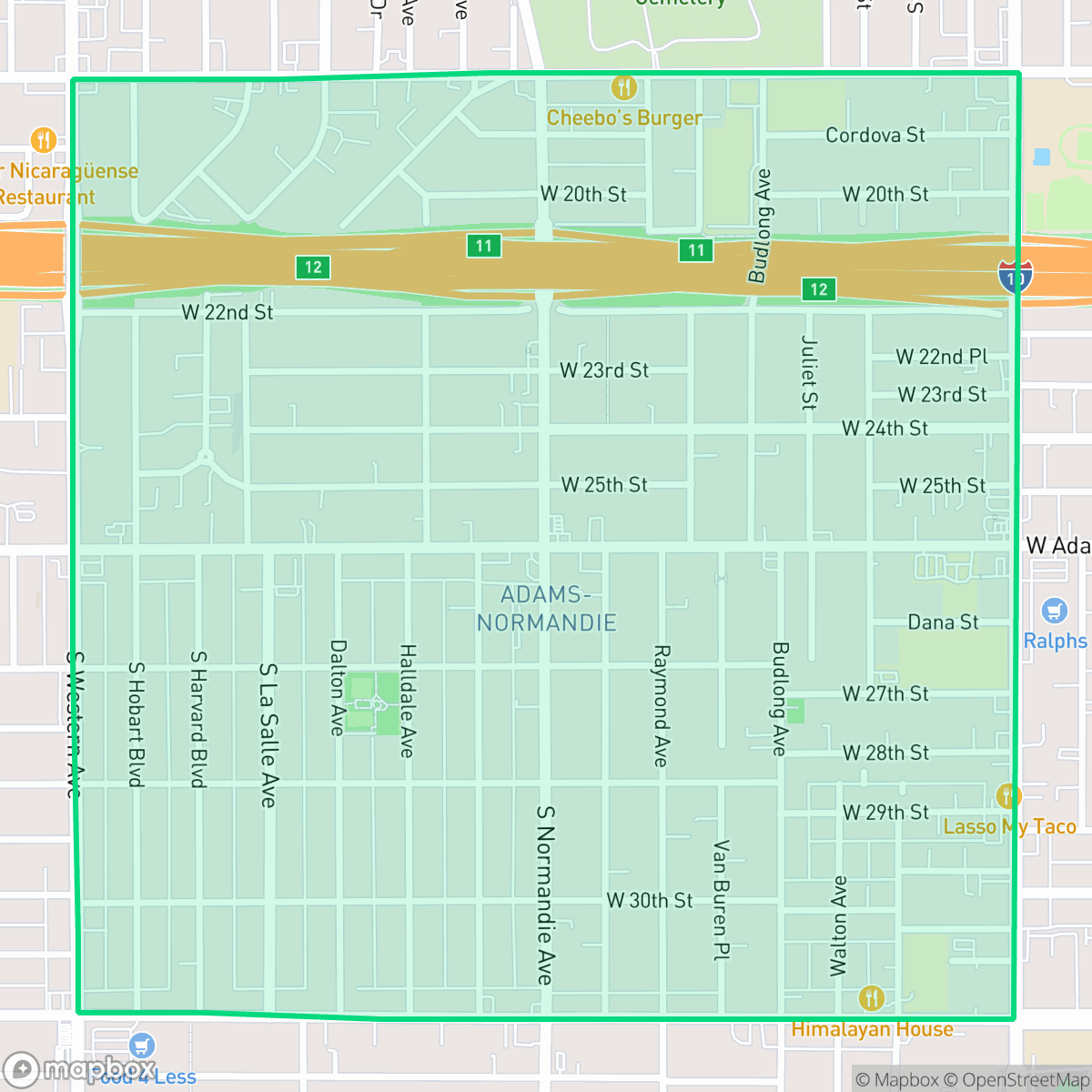 Map showing the location of Adams-Normandie, Los Angeles, CA