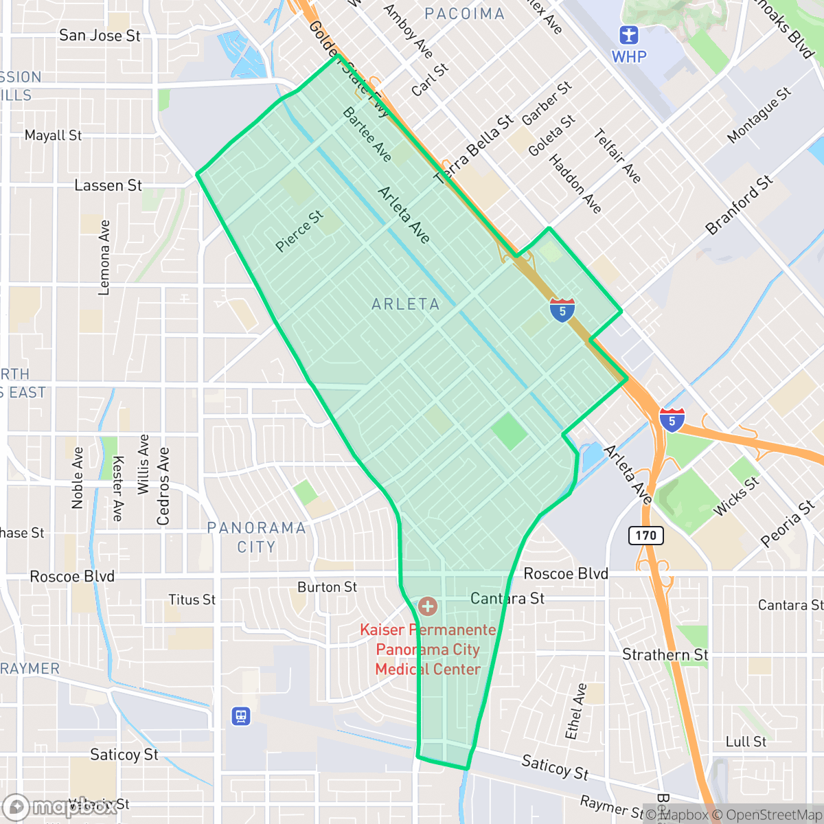 Map showing the location of Arleta, Los Angeles, CA