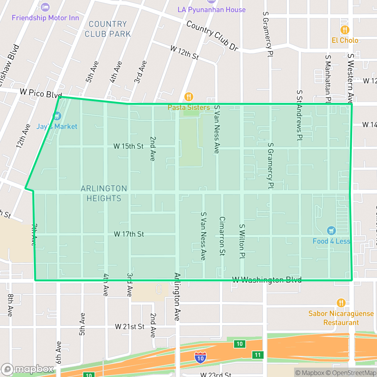 Map showing the location of Arlington Heights, Los Angeles, CA