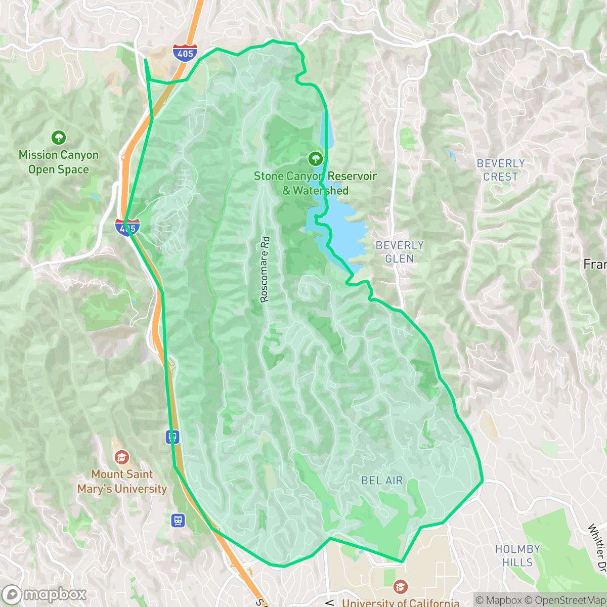 Map showing the location of Bel Air, Los Angeles, CA