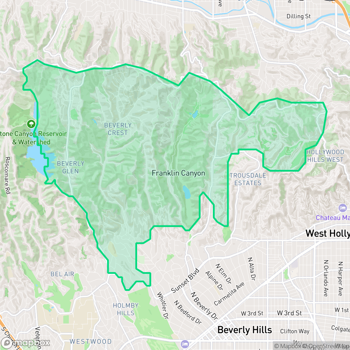 Map showing the location of Beverly Glen, Los Angeles, CA