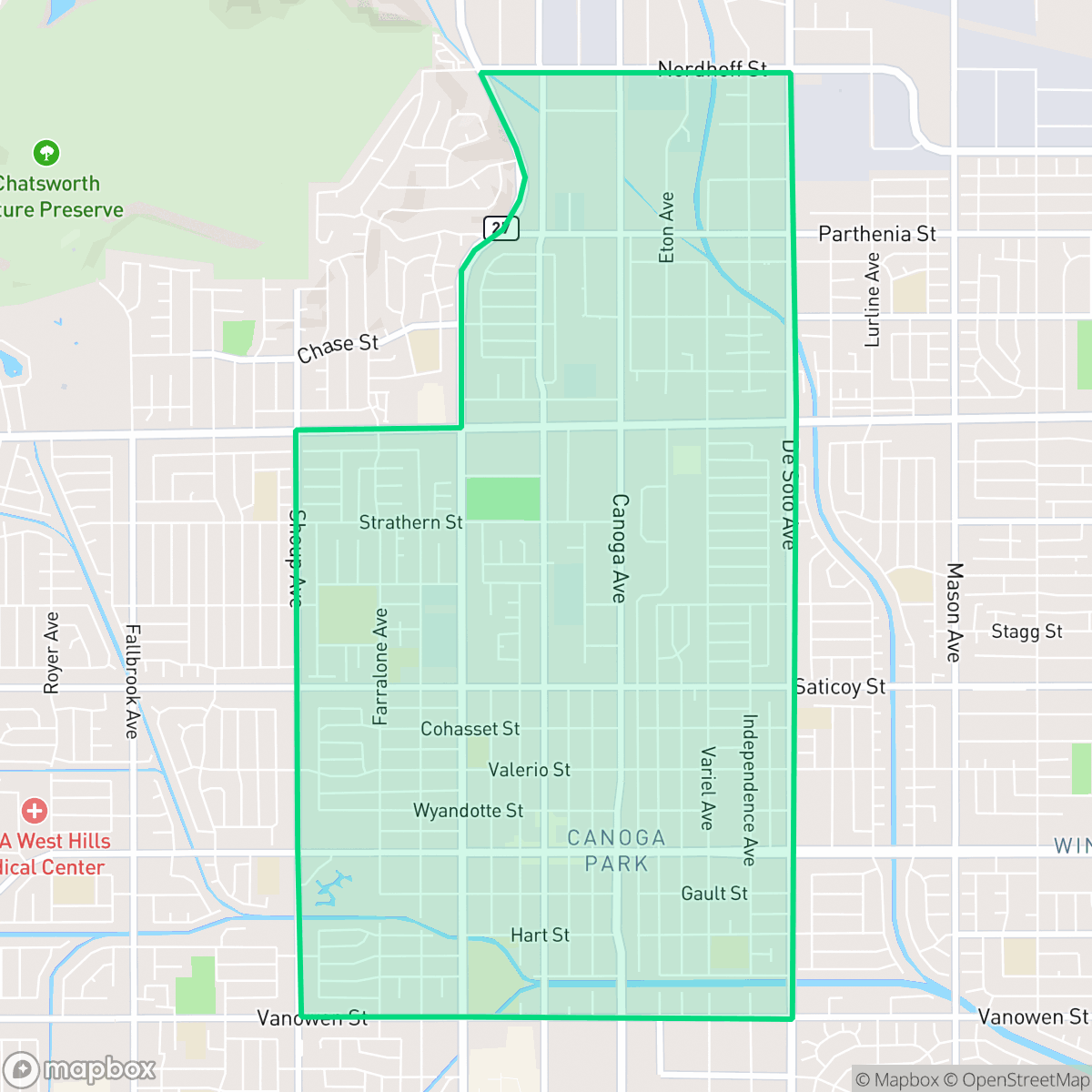 Map showing the location of Canoga Park, Los Angeles, CA