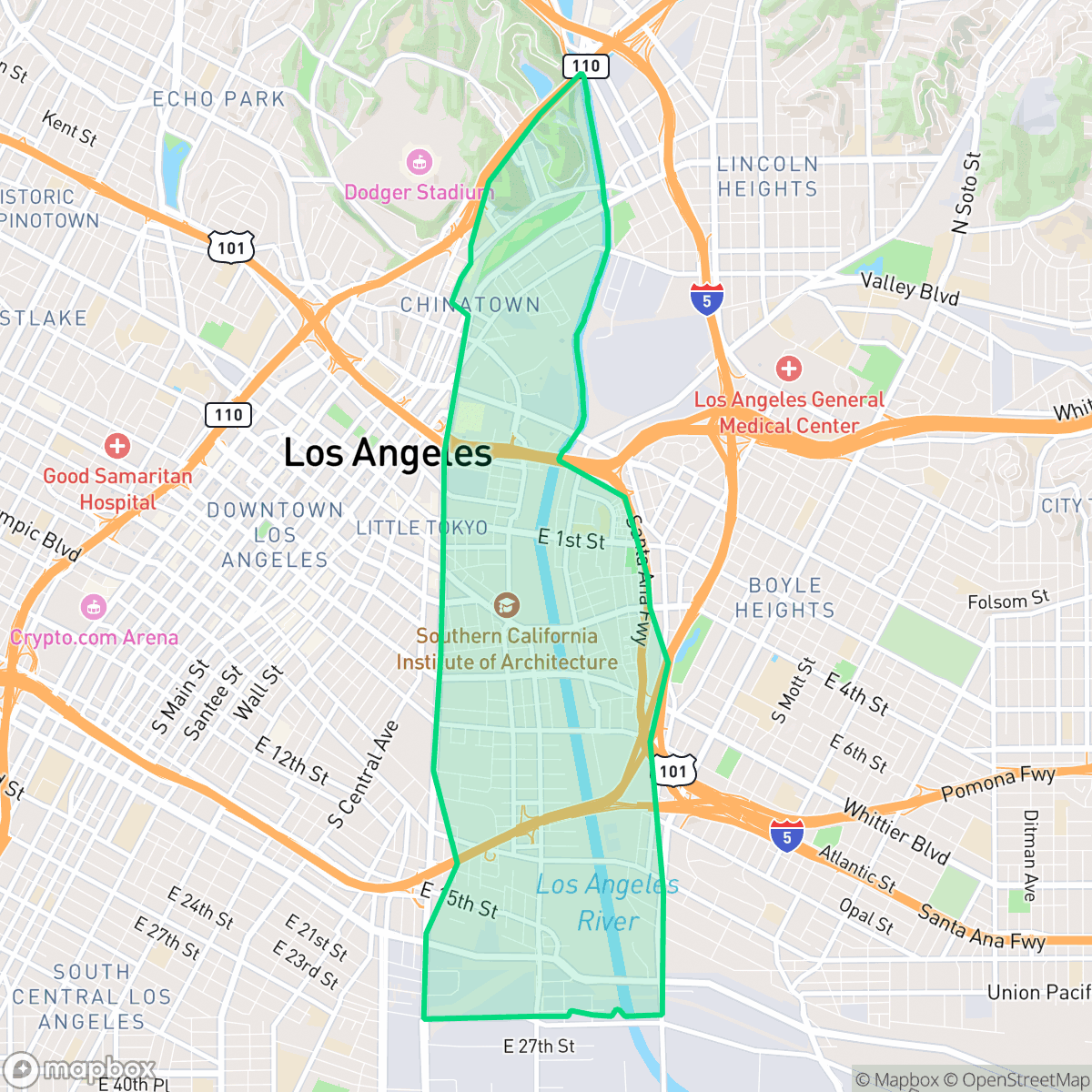 Map showing the location of Central City East, Los Angeles, CA