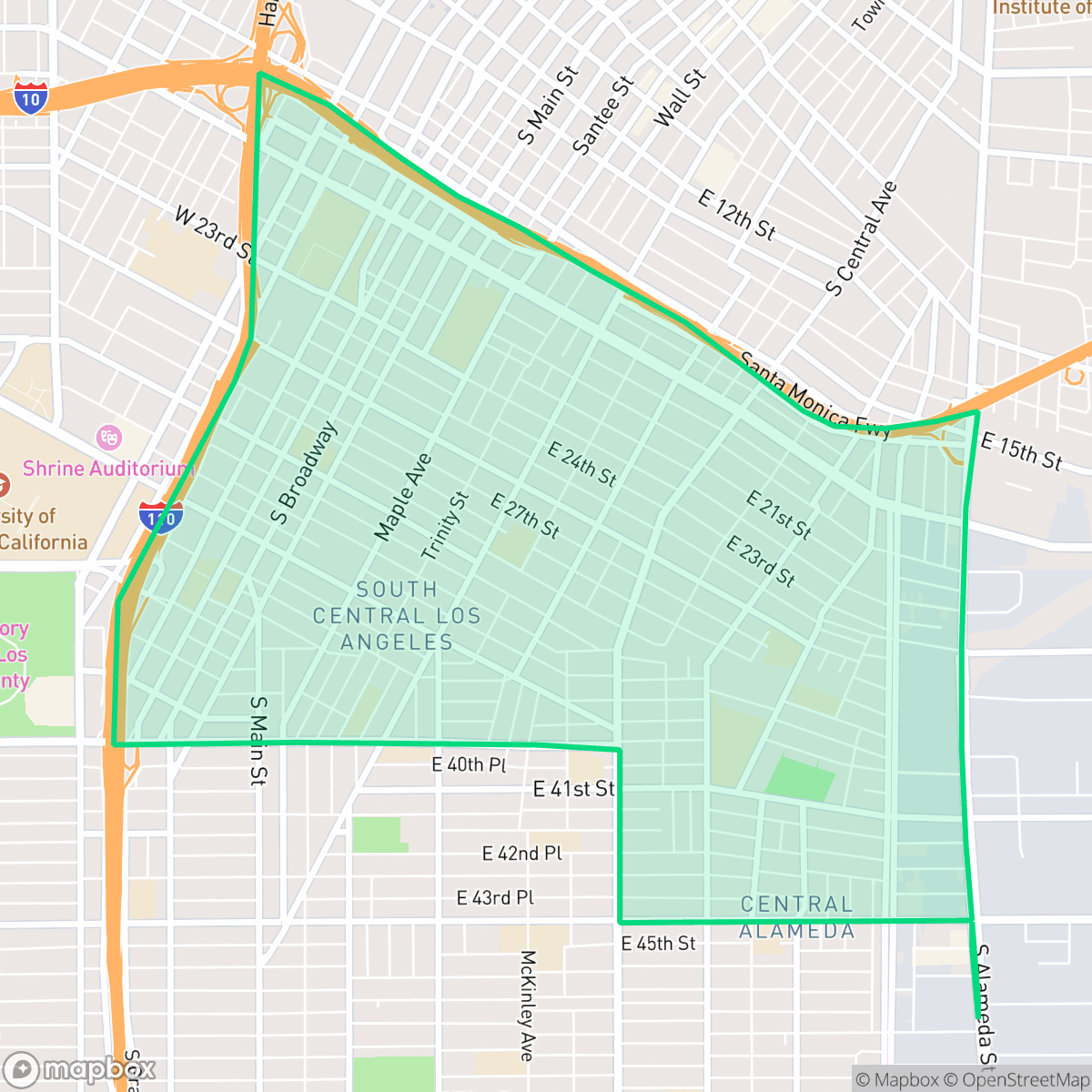 Map showing the location of Central City, Los Angeles, CA
