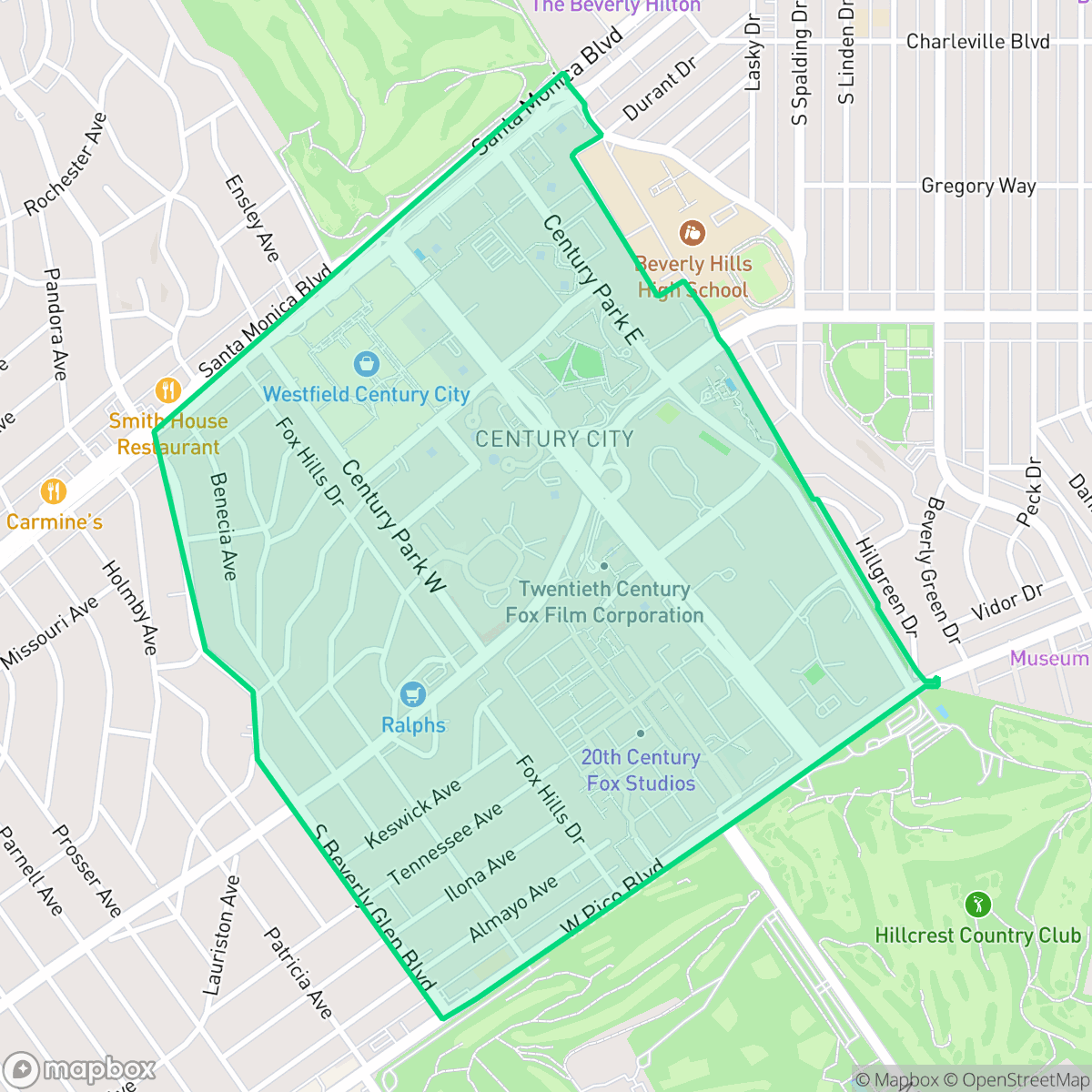 Map showing the location of Century City, Los Angeles, CA