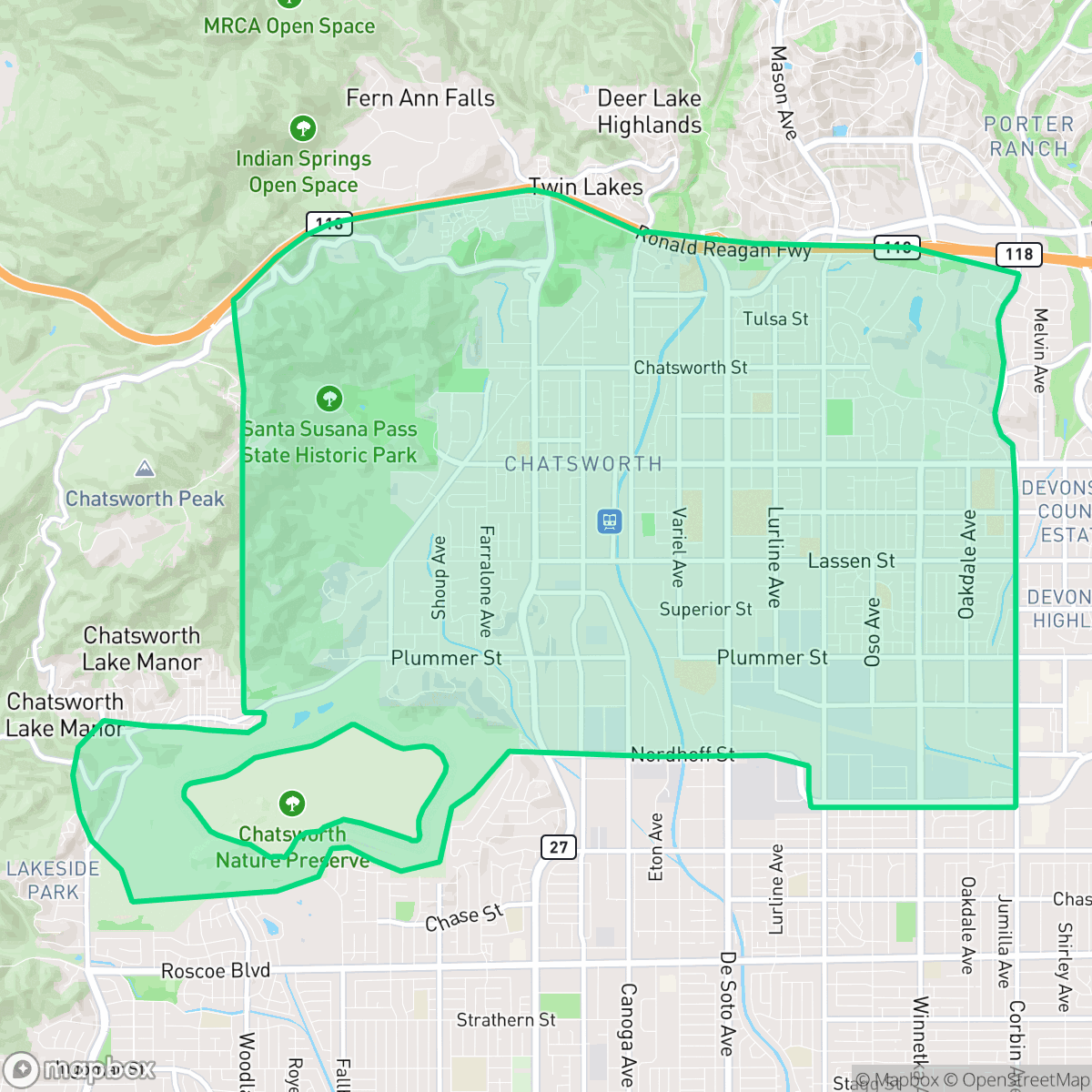 Map showing the location of Chatsworth, Los Angeles, CA