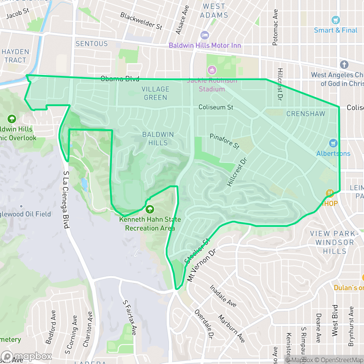 Map showing the location of Crenshaw, Los Angeles, CA