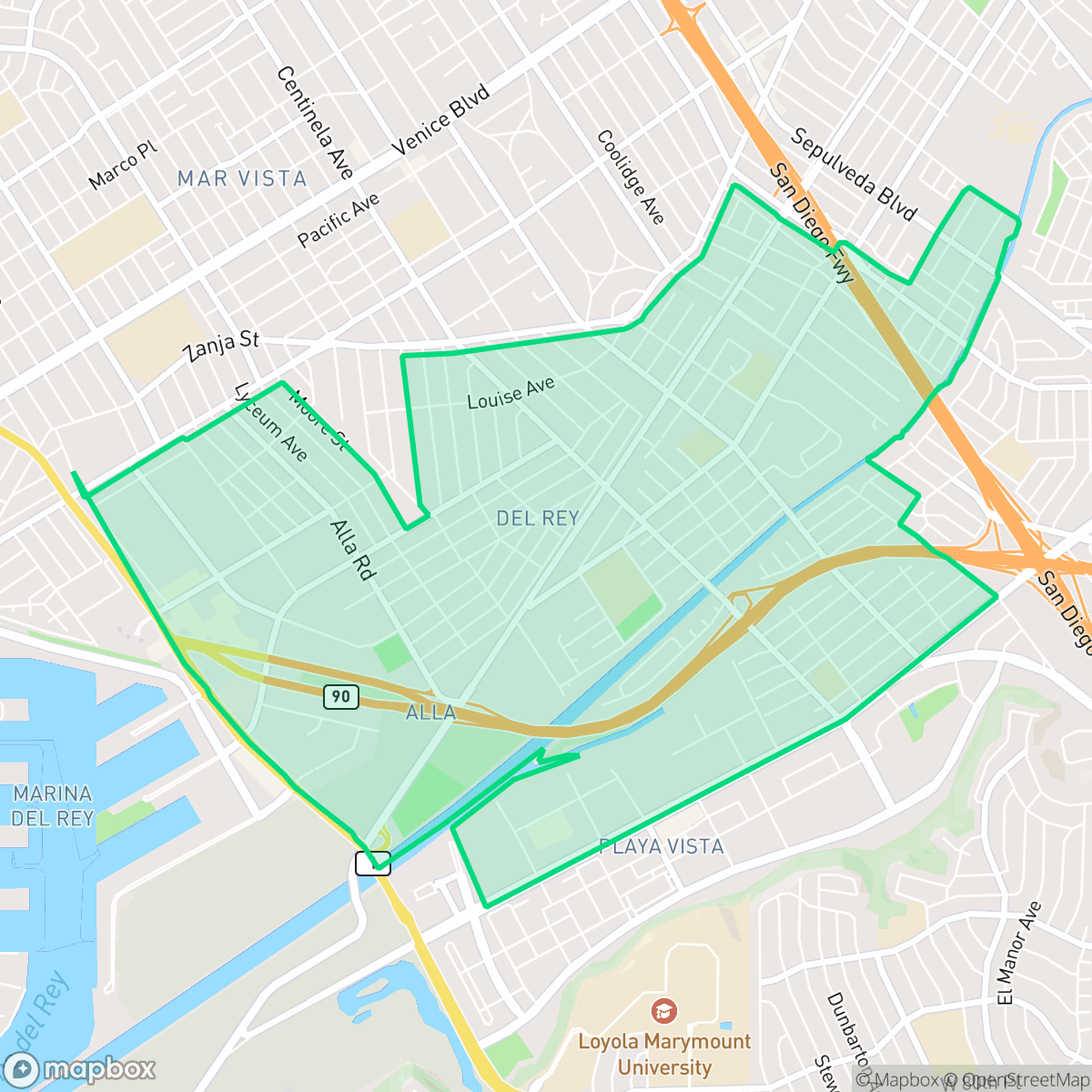 Map showing the location of Del Rey, Los Angeles, CA