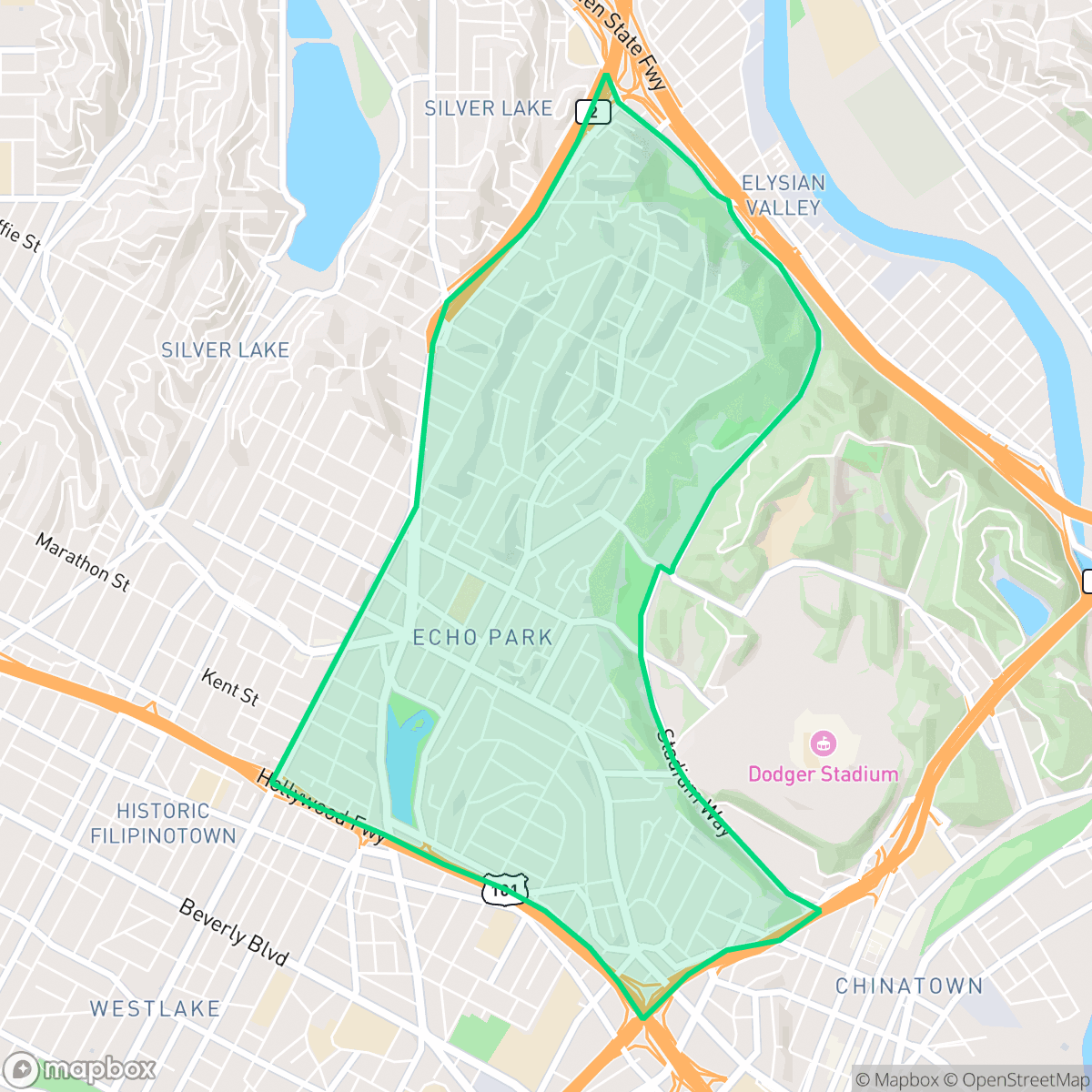 Map showing the location of Echo Park, Los Angeles, CA