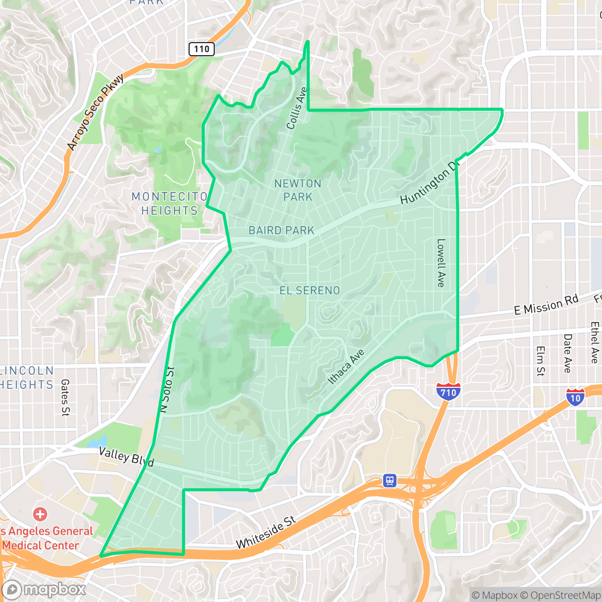 Map showing the location of El Sereno, Los Angeles, CA