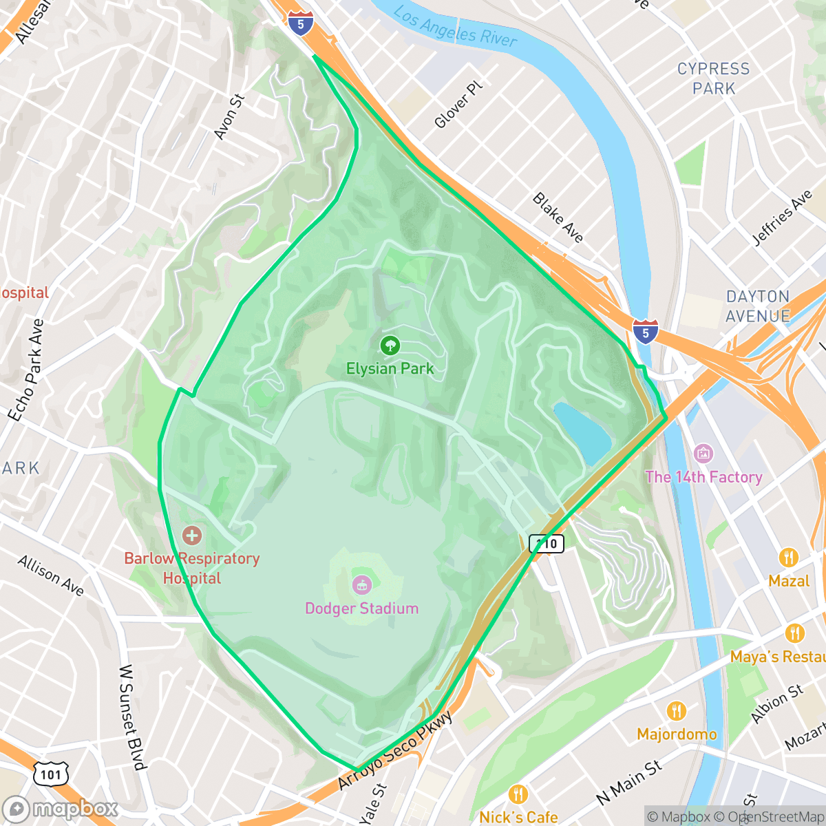 Map showing the location of Elysian Park, Los Angeles, CA