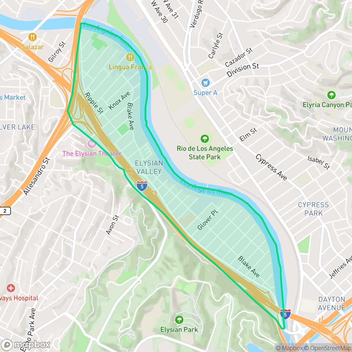 Map showing the location of Elysian Valley, Los Angeles, CA