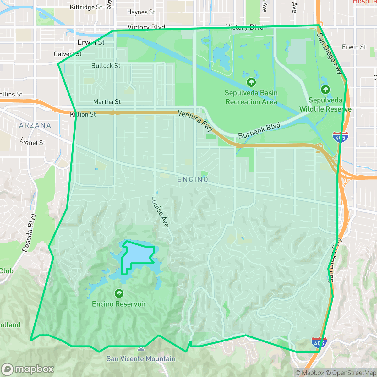 Map showing the location of Encino, Los Angeles, CA