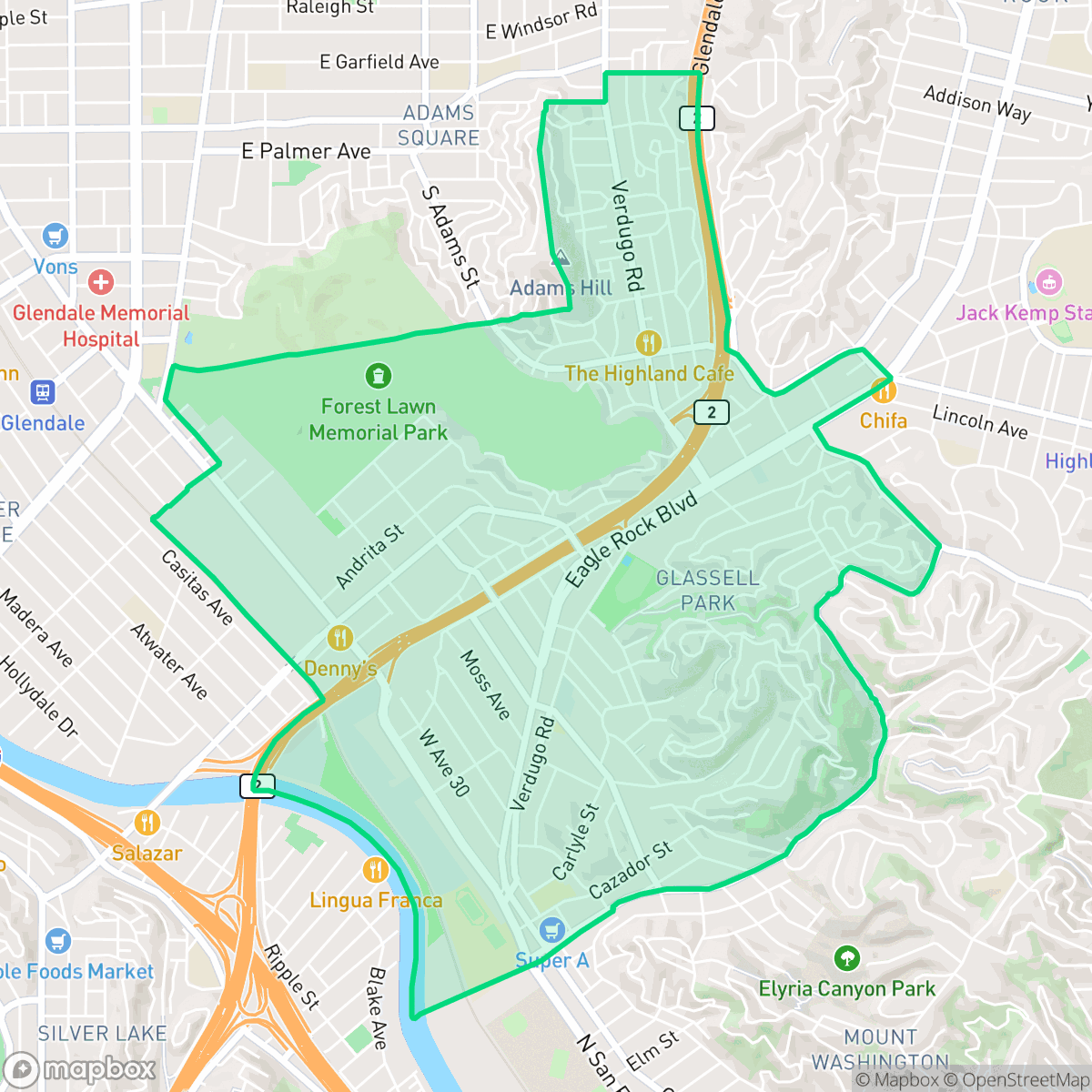 Map showing the location of Glassell Park, Los Angeles, CA