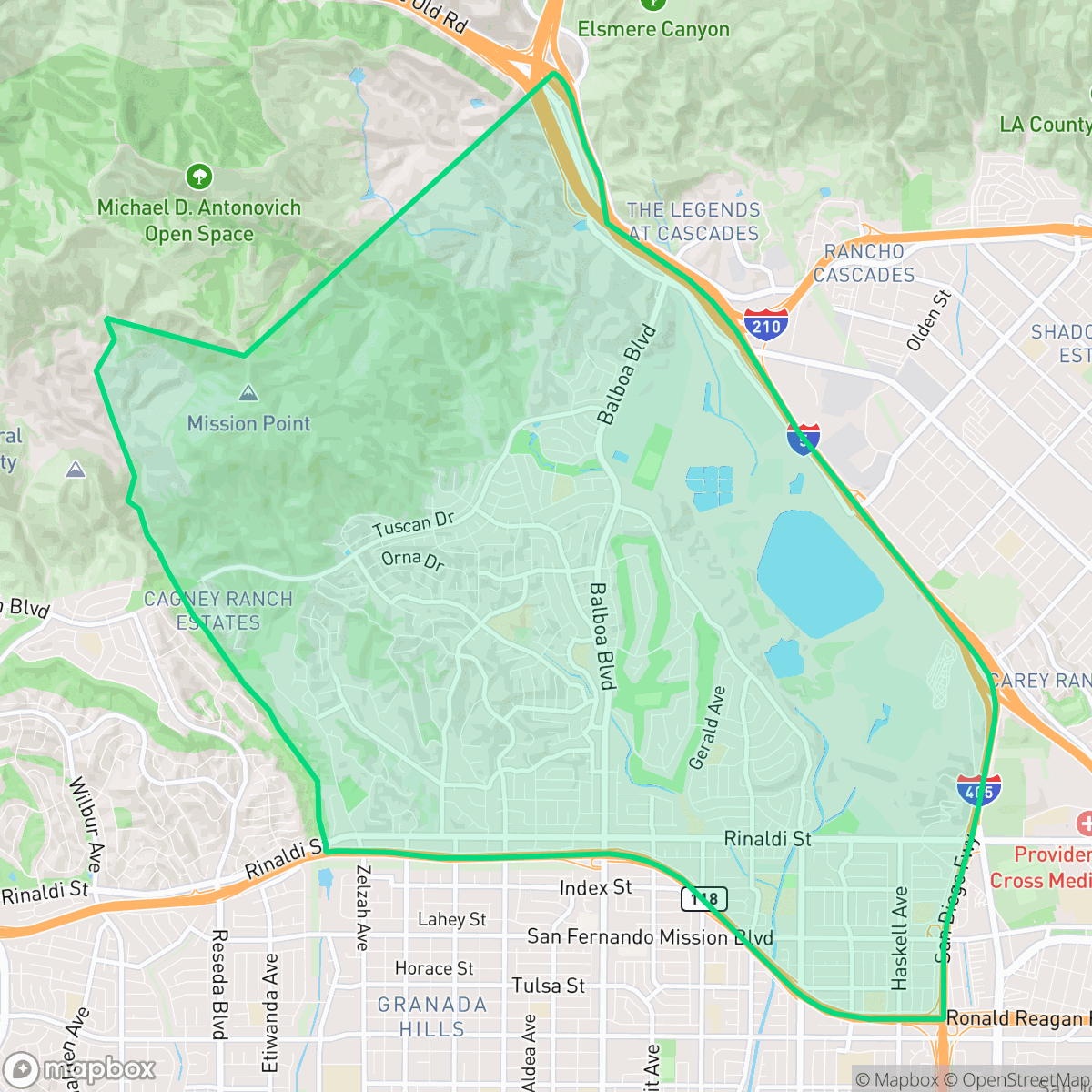 Map showing the location of Granada Hills North Neighborhood Council District, Los Angeles, CA
