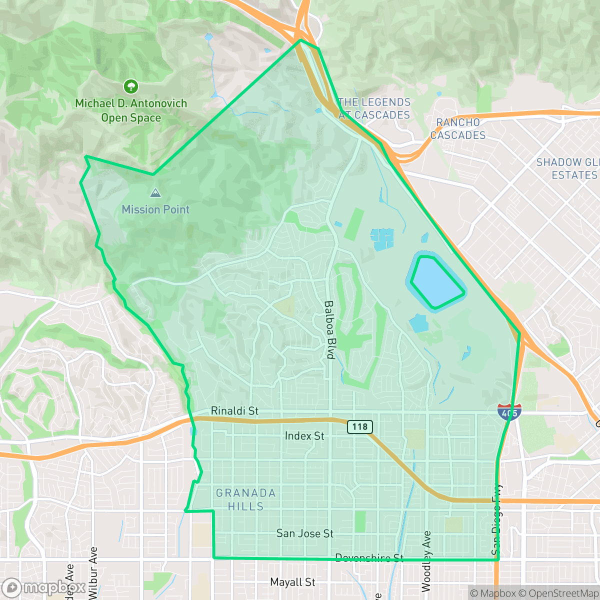 Map showing the location of Granada Hills, Los Angeles, CA