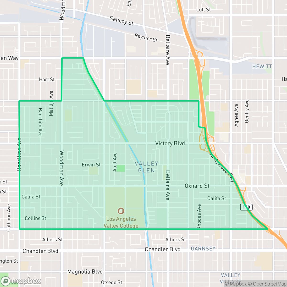 Map showing the location of Greater Valley Glen Neighborhood Council District, Los Angeles, CA