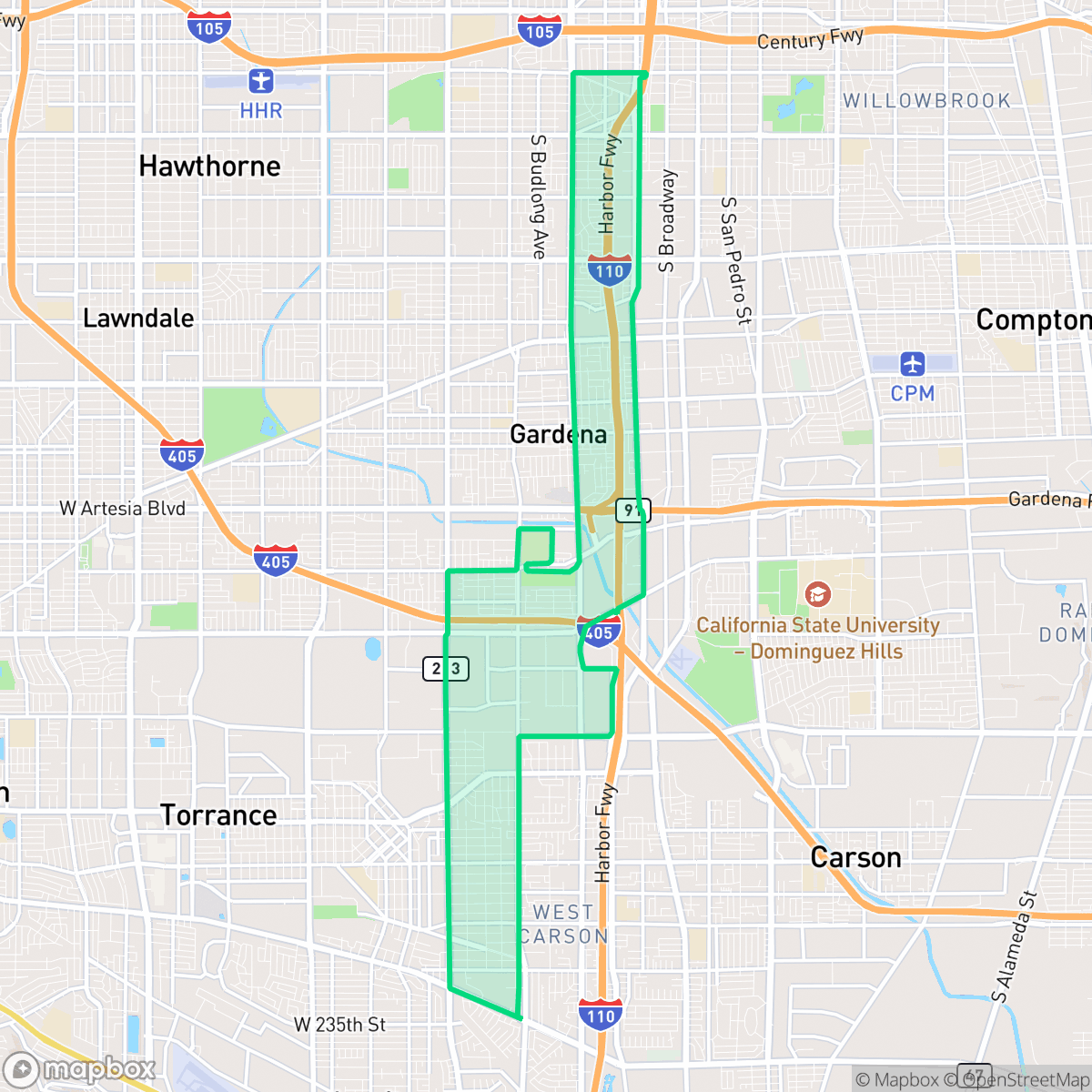 Map showing the location of Harbor Gateway, Los Angeles, CA