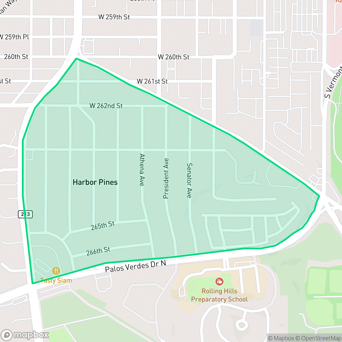 Map showing the location of Harbor Pines, Los Angeles, CA