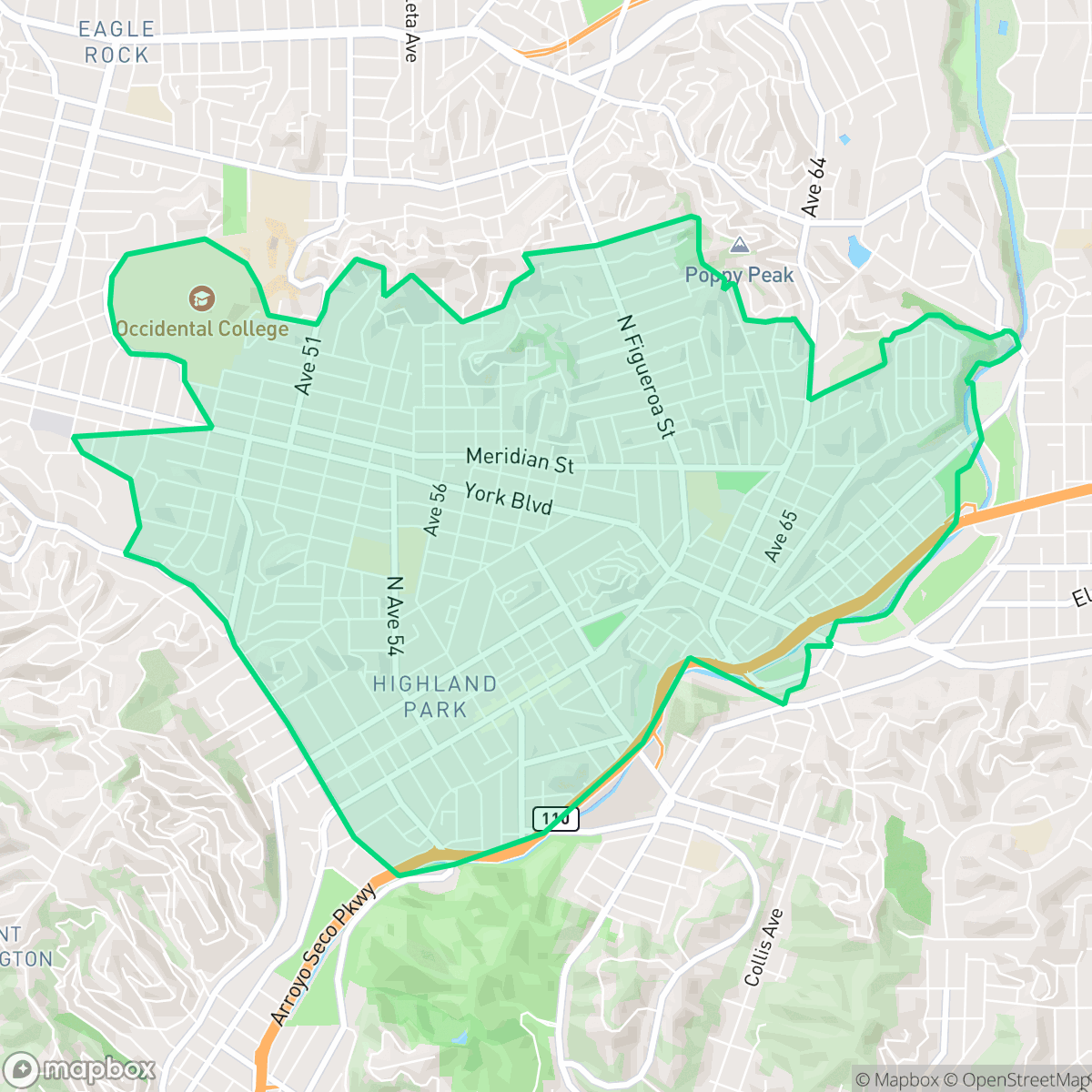 Map showing the location of Highland Park, Los Angeles, CA