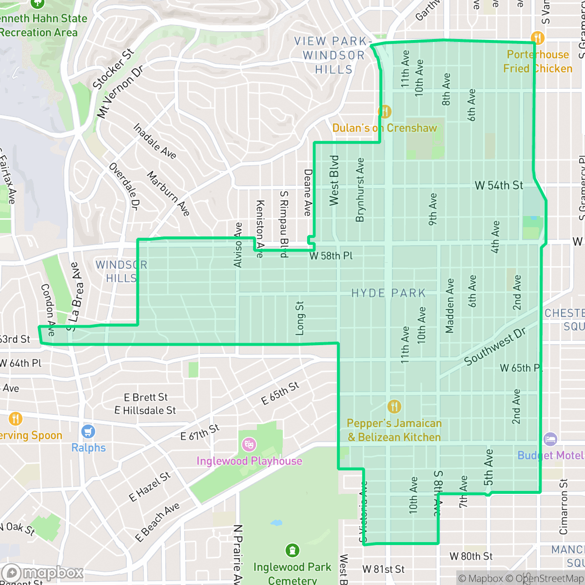Map showing the location of Hyde Park, Los Angeles, CA