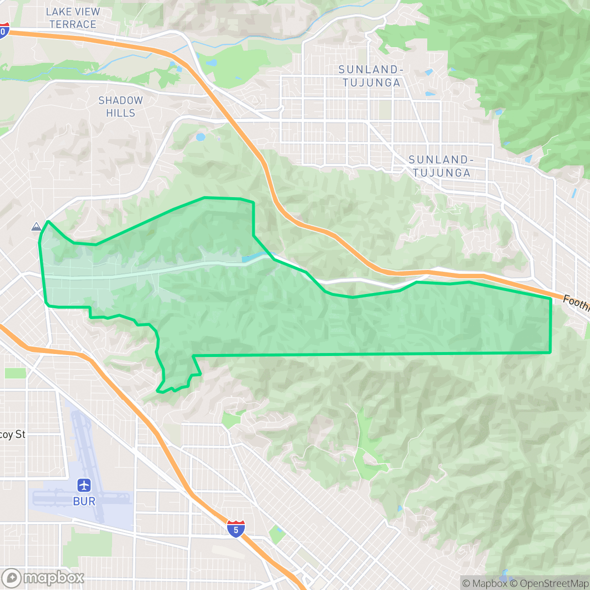 Map showing the location of La Tuna Canyon, Los Angeles, CA