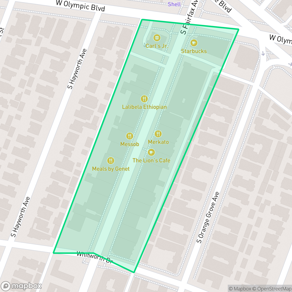 Map showing the location of Little Ethiopia, Los Angeles, CA