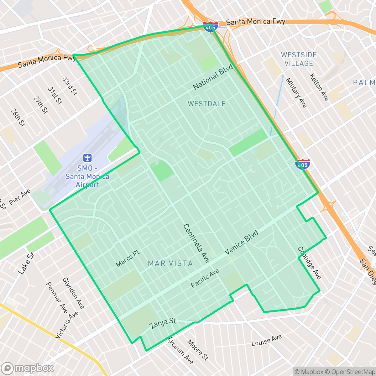 Map showing the location of Mar Vista, Los Angeles, CA