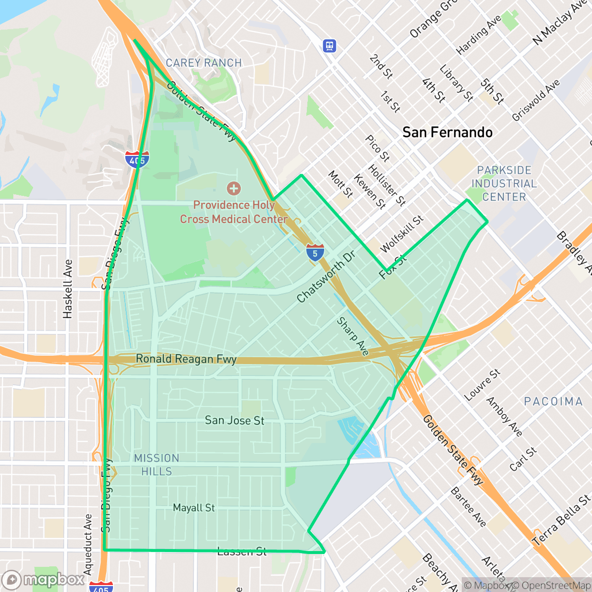 Map showing the location of Mission Hills, Los Angeles, CA
