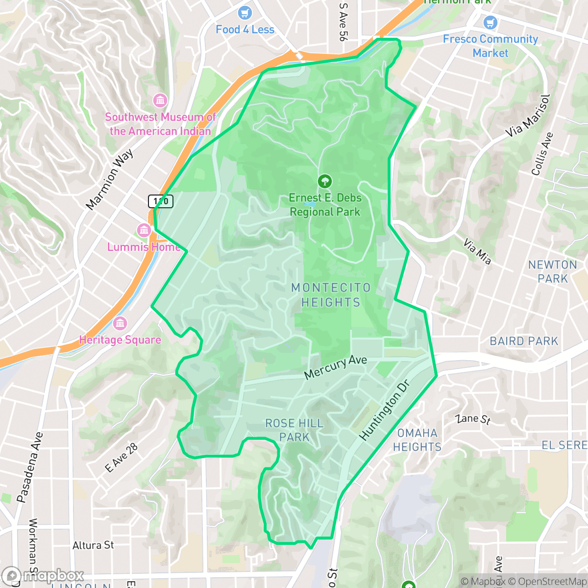Map showing the location of Montecito Heights, Los Angeles, CA