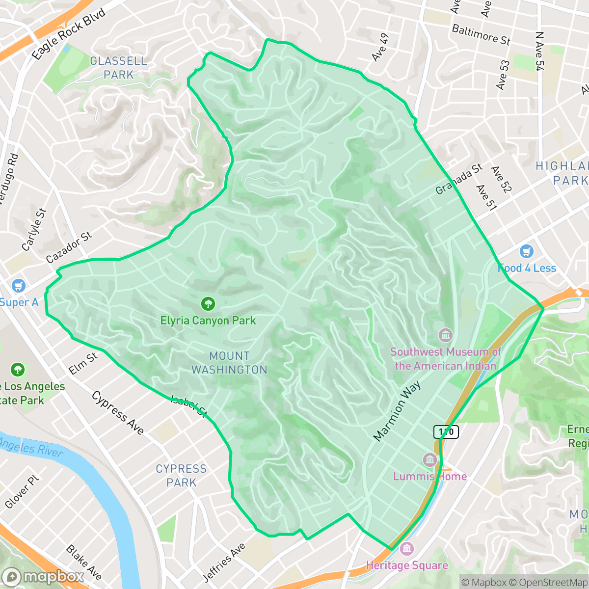 Map showing the location of Mount Washington, Los Angeles, CA