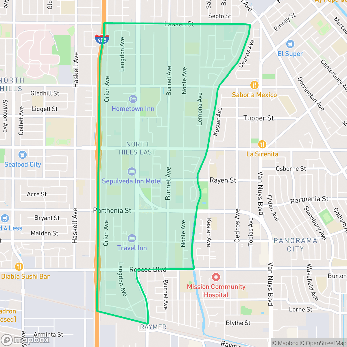 Map showing the location of North Hills East Neighborhood Council District, Los Angeles, CA