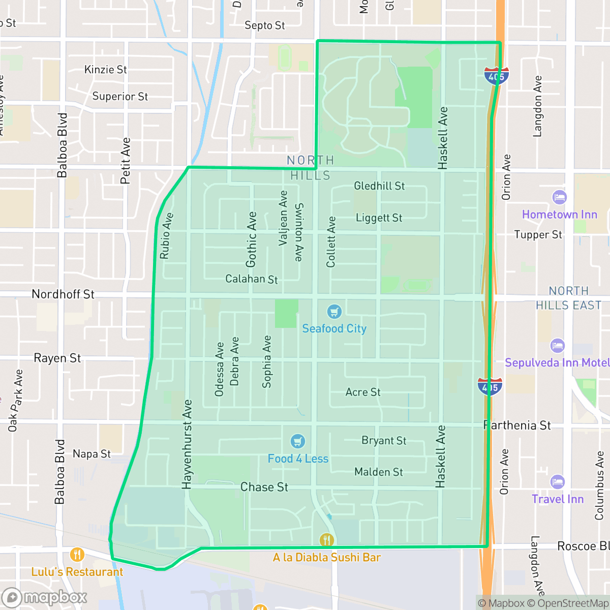Map showing the location of North Hills West Neighborhood Council District, Los Angeles, CA