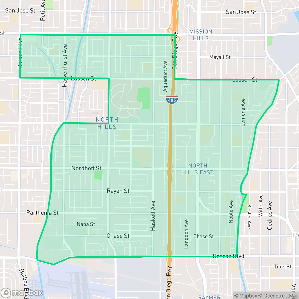 Map showing the location of North Hills, Los Angeles, CA