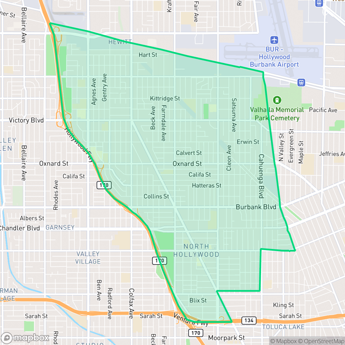 Map showing the location of North Hollywood, Los Angeles, CA
