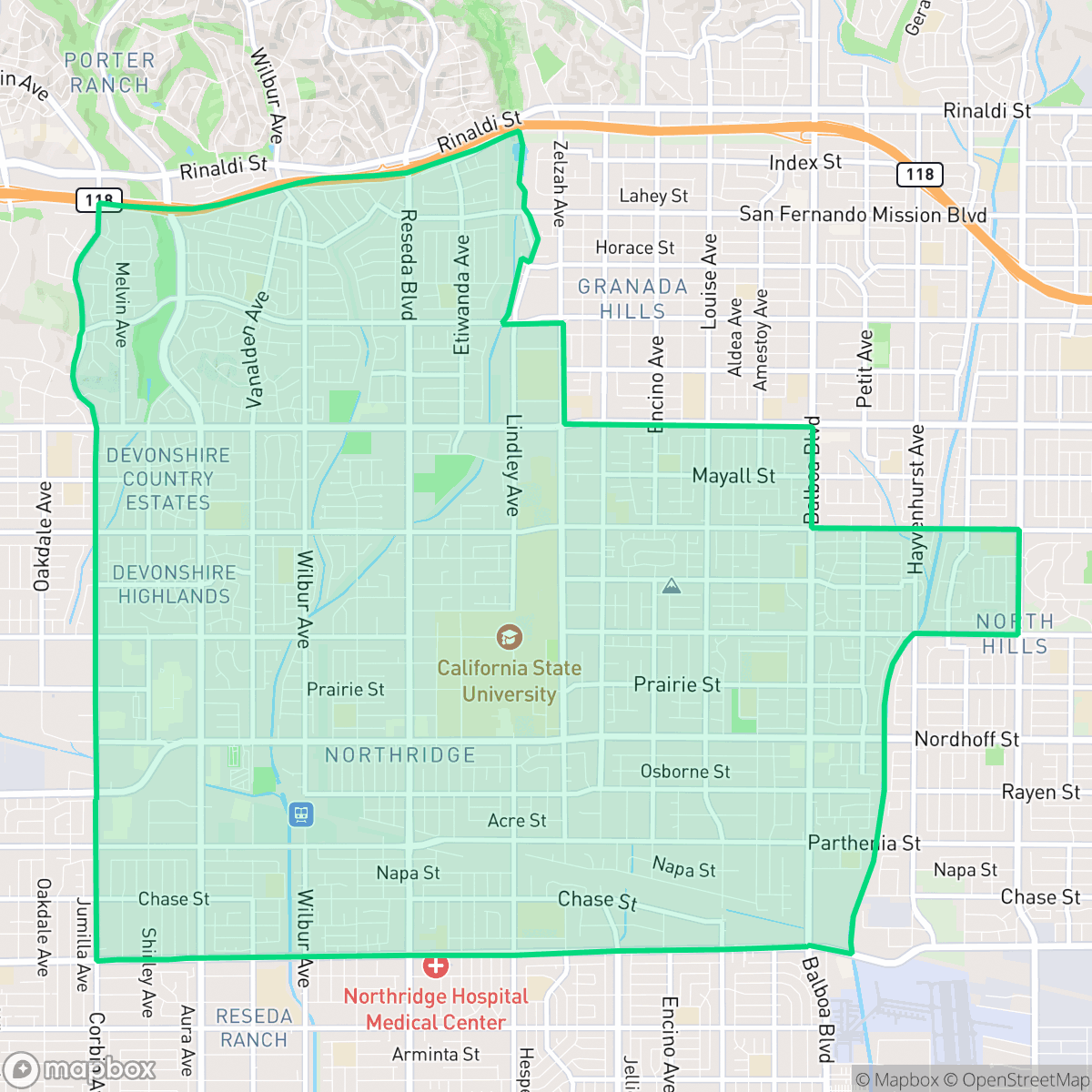 Map showing the location of Northridge, Los Angeles, CA