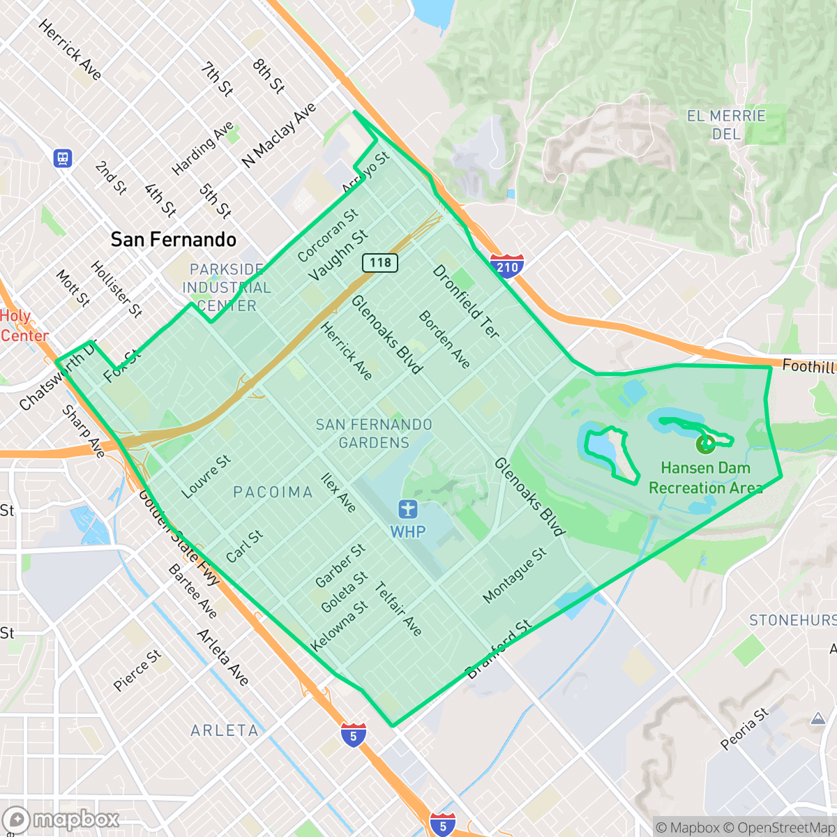 Map showing the location of Pacoima, Los Angeles, CA