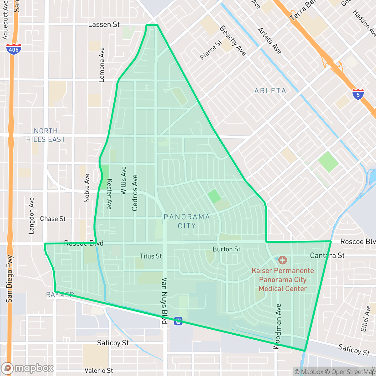 Map showing the location of Panorama City, Los Angeles, CA