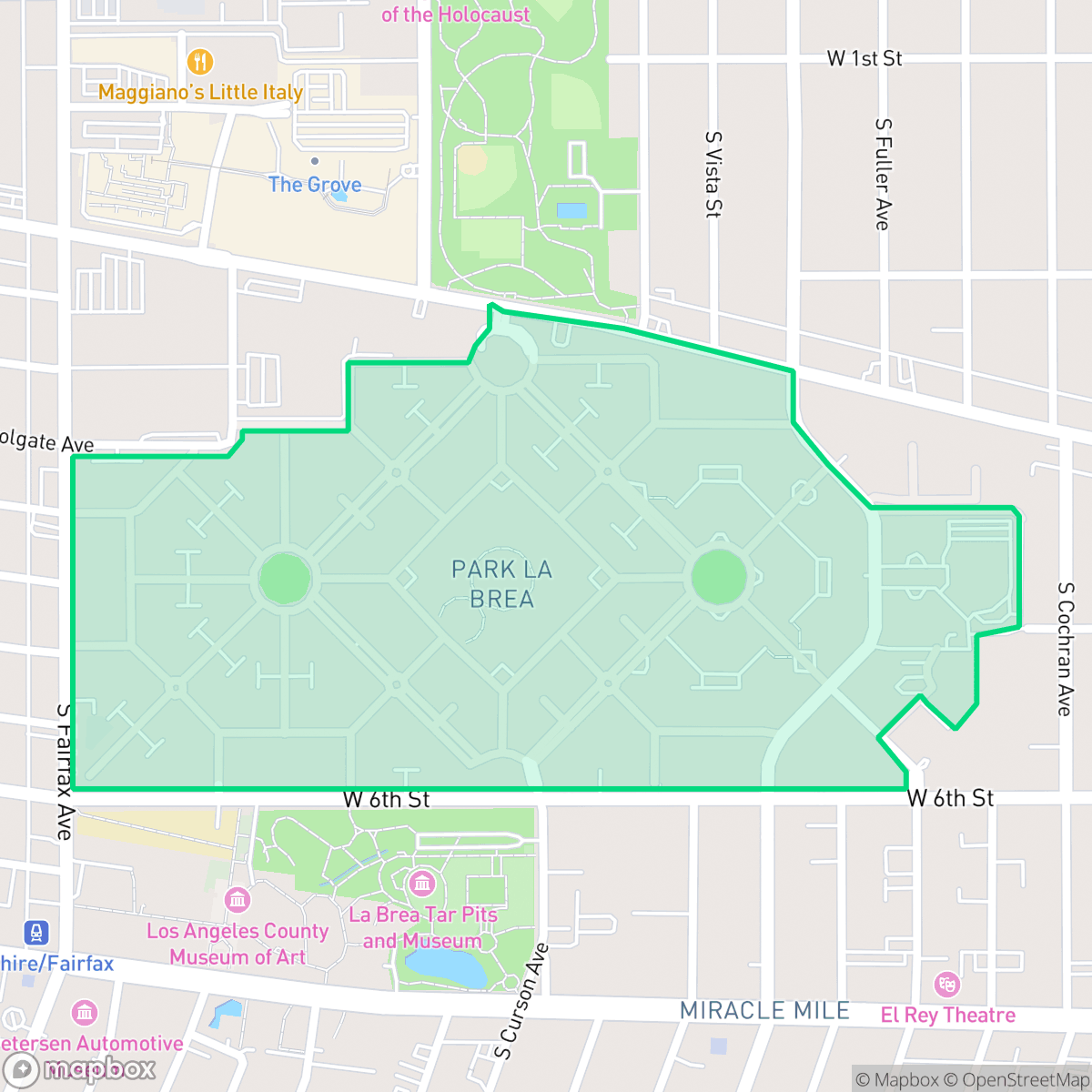 Map showing the location of Park La Brea, Los Angeles, CA