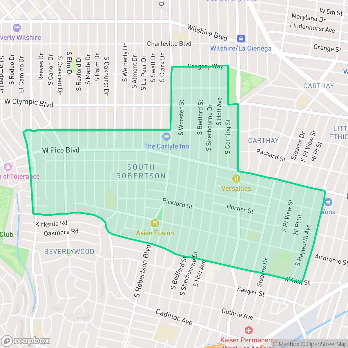 Map showing the location of Pico-Robertson, Los Angeles, CA