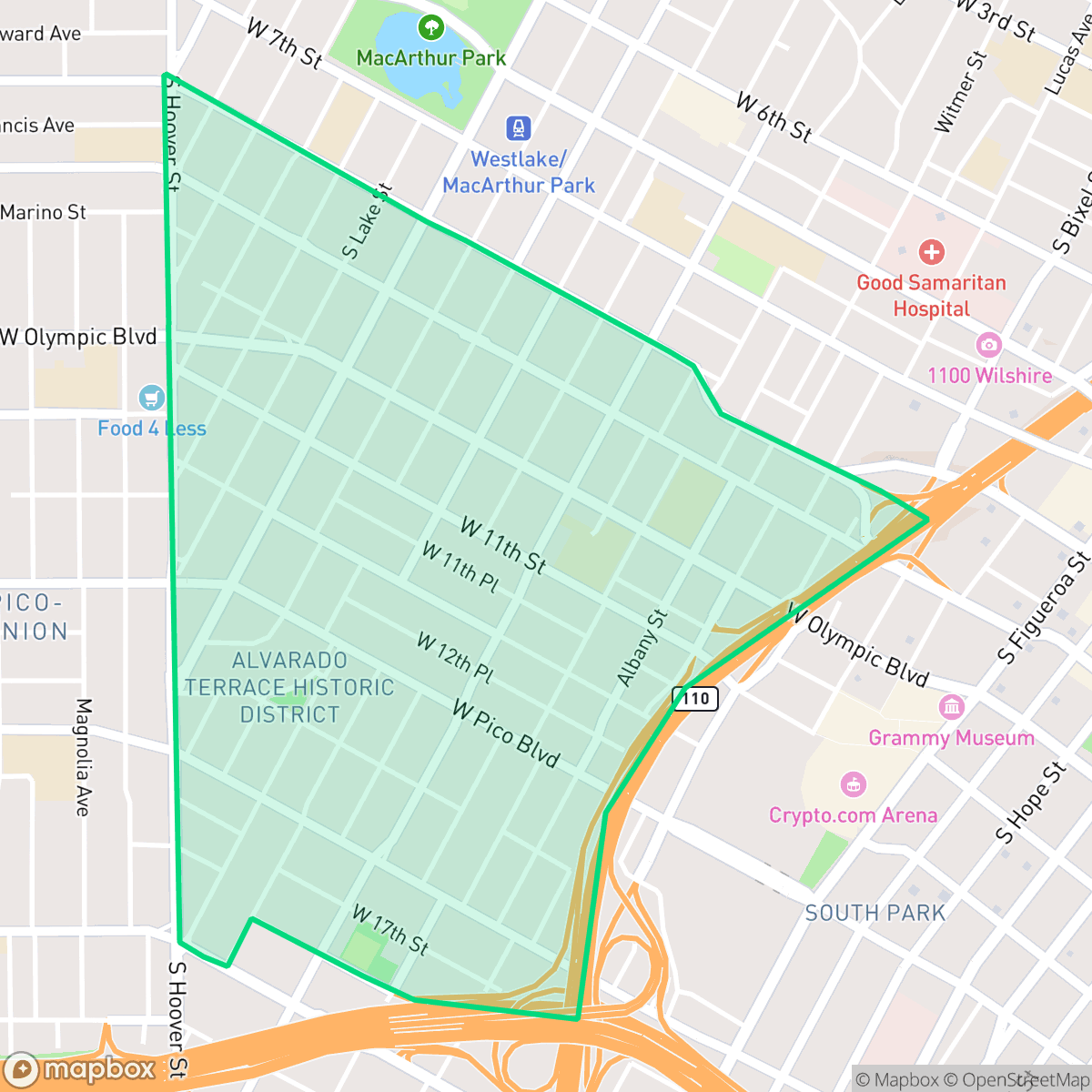 Map showing the location of Pico-Union, Los Angeles, CA