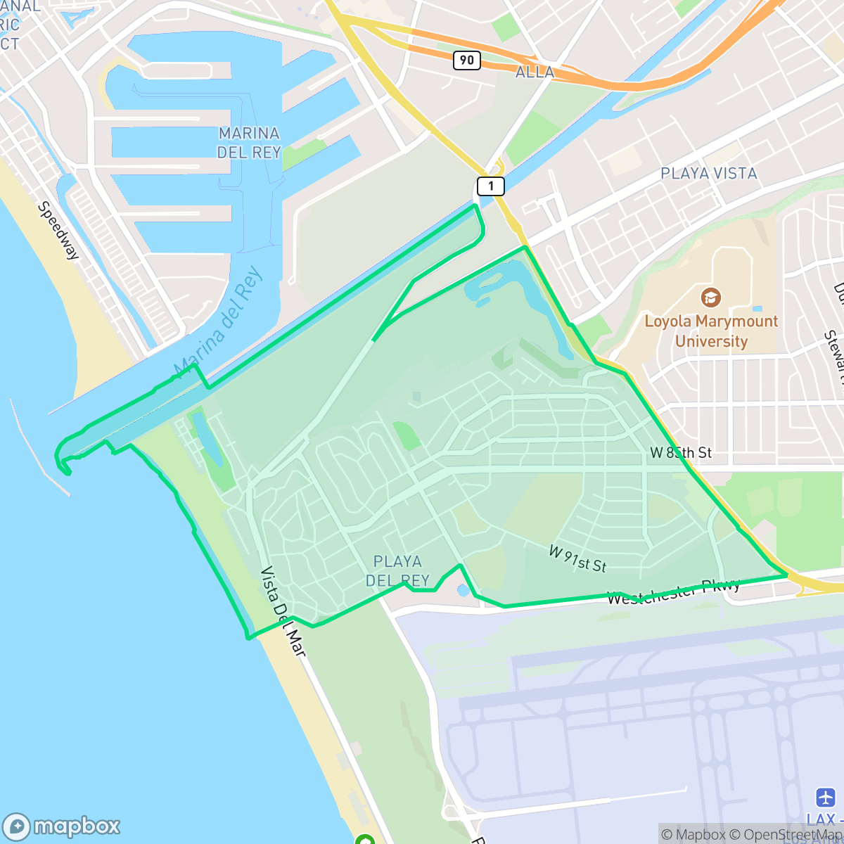 Map showing the location of Playa Del Rey, Los Angeles, CA